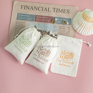 Small Custom Logo Printed Cotton Linen Pouch White Gift Garniture for Jewelry for Cosmetic <b>Makeup</b> and Packaging - Product Image 2