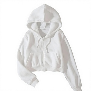 Sudadera corta con capucha de algodón orgánico certificado GOTS para mujer, forro polar sostenible de poliéster reciclado GRS, con cremallera, ecológica y con origen rastreable. - Product Image 1