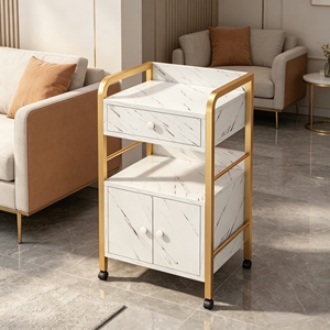Modern Marble Salon <b>Trolley</b> Cart with Drawer and Cabinet 4 Wheels Easy Moving Contemporary Design for Living Room - Product Image 1