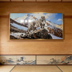 Décoration murale moderne Paysage de montagne enneigée Léopard Cadre doré Art islamique Indien Statue LED Peinture en porcelaine cristalline - Product Image 2