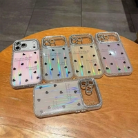 Casing HP INS Fashion Love Heart Jeweled untuk 18 Pro Max 17 16 15 14 13 Pro, Laser Akrilik Anti Benturan