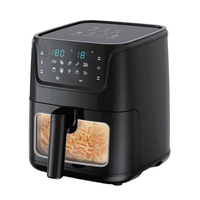 Freidora de Aire Cuadrada Premium Slim de 6L con Preajustes de Alimentos, Temporizador de 60 Minutos, Temperatura Ajustable, Ventana Visible Táctil, Freidora de Aire Doméstica