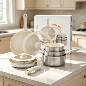 Ensemble de <span class=keywords><strong>casseroles</strong></span> à induction en acier inoxydable 304 à trois couches avec poignée <span class=keywords><strong>amovible</strong></span>, <span class=keywords><strong>série</strong></span> de 10 pièces, Pan Eight-4 - Product Image 1