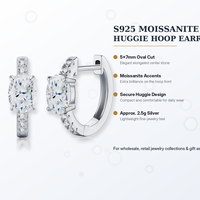 Boucles d'oreilles créoles personnalisées en argent sterling 925 avec moissanite ovale 5x7mm, bijoux fins S925 pour femmes