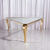 Table à manger rectangulaire moderne de haute qualité, structure en acier inoxydable, plateau noir, mobilier d'extérieur pour banquet de mariage
