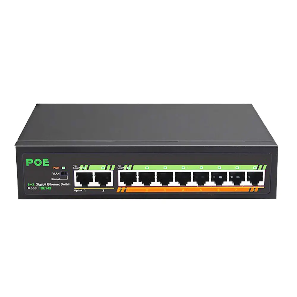 10-Port POE Fast Ethernet Switch 8+2 POE Switch With Internal Power/Lightning Protection /VLAN