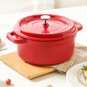 Casserole en <span class=keywords><strong>fonte</strong></span> émaillée rouge professionnelle, 5 tailles (20-28 cm), qualité restaurant, compatible avec les plaques à <span class=keywords><strong>induction</strong></span> - Product Image 1