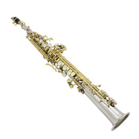 Bb Straight Soprano Saxophone Nickel Plated Body Gold Lacquered Keys Adjustable Professional Woodwind Instrument Bakelite Head