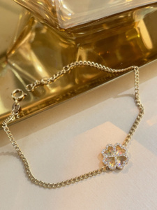 Xinfly 18K Gold 0.15ct Natural Diamond Heart and Four-Leaf <b>Clover</b> Motif <b>Bracelet</b> - Product Image 5