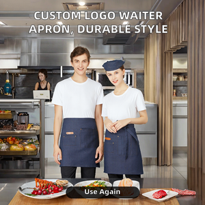 Delantal para trabajo y eventos, para mujeres y hombres, para salón de belleza, uniforme de camarero, con logo personalizado, de algodón, sin mangas, delantal de chef reutilizable - Product Image 2