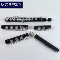 Flauta de ébano MORESKY /C+B+Bb con 17 orificios abiertos, plateada en plata #   Mechanismo de Llave en Do para Soprano, Grenadilla Profesional MFL-1601