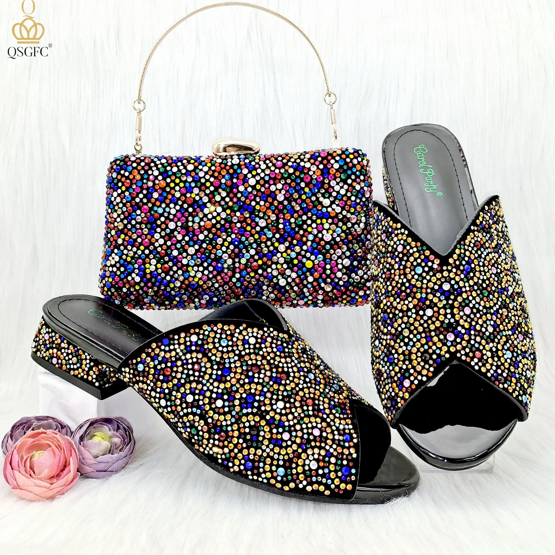 New Classic Design Italian Style lady Shoes Low Heel Mule Comfortable Sandals Rainbow Fashion Color Slide Women's Rainbow Black