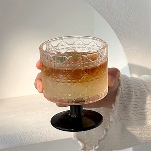 Juego de Copas de Vino de <span class=keywords><strong>Cristal</strong></span> Hechas a Mano de Lujo con Tallo Negro Repujado <span class=keywords><strong>Vintage</strong></span> y Piedras Preciosas de Girasol, Vasos para Café Helado - Product Image 2