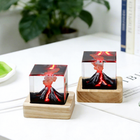Lampe en résine en forme de cube de cristal avec paysage volcanique 3D, veilleuse LED créative pour la décoration et les souvenirs