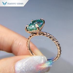 Tianyu Gems Cuerda personalizada Estilo 7x9MM Verde Azul Moissanite Diamante Anillo de joyería de oro rosa - Product Image 6