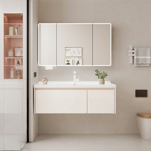 Mueble de baño con lavabo cerámico integrado, cajón y lavabo de aluminio tipo panal - Product Image 1