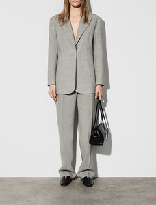 Women's Medium Size <b>Light</b> Grey Houndstooth Pattern Lapel Collar Open Front Casual Blazer Jacket - Product Image 2