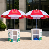 Table de promotion portable en aluminium pour usine, comptoir de présentation en PP, stand de marketing avec parapluie