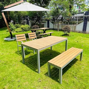 Muebles de patio exterior, juego de comedor de jardín para 4 Hotel, patio, restaurante, sillas de madera al aire libre y juego de mesa de banco - Product Image 2