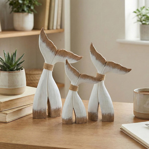 Juego de Adornos de Cola de Ballena de Madera, Estilo Mediterráneo Azul y Blanco, Decoración de Escritorio para el Hogar u Oficina, Forma Irregular, Paquete de Varias Piezas - Product Image 2