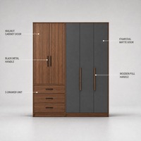 Armoire à tiroirs moderne minimaliste en bois de noyer bicolore noir mat, en kit (KD), en contreplaqué mélaminé, fabrication OEM ODM sur mesure