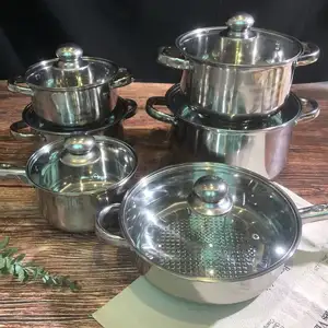 Giá bán buôn Cookware Set 201 cảm ứng thép không gỉ nấu ăn nồi 12 cái súp stockpot Bộ