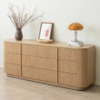 Commode pliable à 6 tiroirs en bois de bouleau, design moderne avec texture à grain vertical, grand meuble de rangement pour chambre et salon