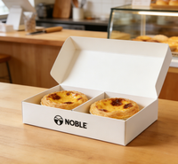 Boîte en carton jetable écologique et imperméable NOBLE personnalisée pour la pâtisserie (tartes aux œufs et gâteaux) – Lot de 2 avec impression quadricolore