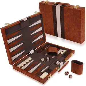Funda clásica de 21 pulgadas para juego de mesa, juego de Backgammon de cuero con damas de Backgammon de 45mm