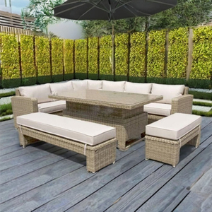 Tất cả thời tiết đồ nội thất sân vườn mây sofa Set với Bàn cà phê Ottoman cho ngoài trời và PE wicker đi văng với đệm dày màu be - Product Image 4