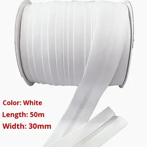 Ribete de Poliéster y Algodón Mate de 30 mm, Color Negro y Blanco, para Bolsas, Dobladillo, <span class=keywords><strong>Costura</strong></span>, Rollo de 50 m - Product Image 5