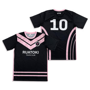 เสื้อฟุตบอลคอกลมแขนสั้นกีฬากำหนดเองเสื้อฟุตบอลคอกลมแห้งเร็วสำหรับกลางแจ้งฤดูร้อน - Product Image 2