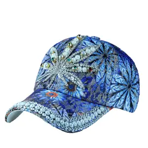 LRT Nouvel arrivage Vente en gros de chapeaux de sport mode vintage avec strass Logo personnalisé Chapeaux de baseball de luxe avec fleur bling