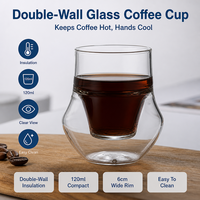 Sağlam Kompakt Çift Cidarlı Yalıtımlı Şeffaf Cam Espresso 120ml Termal Mutfak Ev Ofis Çay Yeniden Kullanılabilir Kahve Kupası
