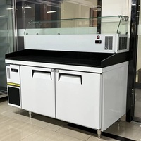 Table Réfrigérée à Pizza en Acier Inoxydable avec Porte Vitrée, Réfrigérateur Commercial, Réfrigérateur Portable à 2 Portes pour Salades et Aliments