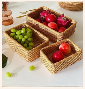 モダンな籐製長方形手編みエコフレンドリー精密製造多目的収納バスケット（キッチン＆リビングルーム用） - Product Image 2