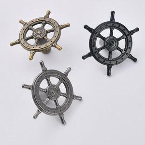 Ship Wheel Furniture Handle Antique Bronze Zinc Alloy Cabinet <b>Knob</b> Mediterranean Style Round Steering Wheel Decor - Product Image 2