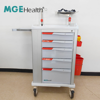Chariot d'urgence 5 tiroirs Verrouillage central Support IV Planche RCP Planche de travail ABS Cadre en aluminium Base anti-collision Charge 150 kg Hôpital