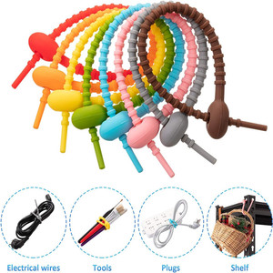Multi Purpose Colorful Silicone Ties Bag <b>Clip</b> Cable <b>Straps</b> Bread Tie Reusable Rubber Twist Tie - Product Image 5