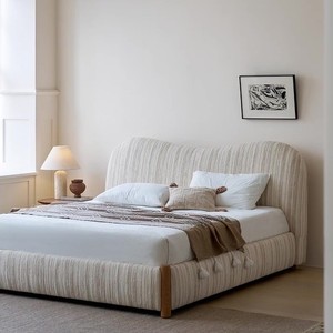 Lit rembourré moderne Rochelle - Tissu artistique <span class=keywords><strong>Cave</strong></span> Stone Nebula, tête de lit incurvée, pieds en frêne blanc de qualité FAS (1,5 m/1,8 m) - Product Image 3