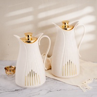 Hermosa Jarra Térmica de Vacío con Diseño Árabe, Cuerpo de Plástico y Recarga de Vidrio, Termo para Café Caliente, Jarra para Agua, Cafetera