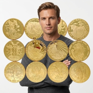 Ensemble de 12 pièces de monnaie en or des constellations, pièce commémorative astrologique du zodiaque en relief 3D, cadeau d'anniversaire, médaille de <span class=keywords><strong>horoscope</strong></span> à collectionner - Product Image 1