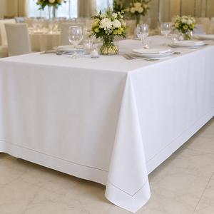 Wholesale White Polyester Hemstitch Rectangle <b>Tablecloth</b> Custom Size Wedding Banquet Event <b>Table</b> Linen - Product Image 1