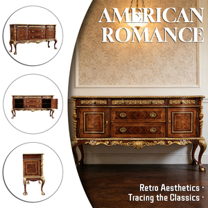 Meubles de salon classiques personnalisés en bois massif d'<span class=keywords><strong>acajou</strong></span> avec incrustations en placage de bois de burl rare, buffets et commodes antiques - Product Image 2