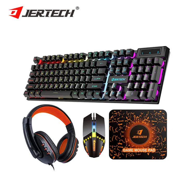 Jergech-CT4-01 personalizado de fábrica para jugadores, conjunto combinado de teclado y ratón con cable, auriculares, alfombrilla de ratón, teclado y ratón