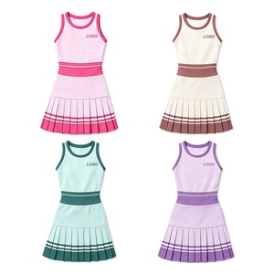 Abito da tennis per bambine, senza maniche, a righe, plissettato, abito sportivo morbido ed elasticizzato per giochi sportivi all'aperto - Product Image 5