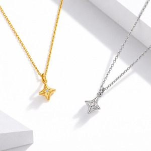 สร้อยคอจี้รูปดาว ประดับเพชรซิร์คอน สแตนเลสสตีล ชุบทอง 14K แบบสุญญากาศ มีตัวเลือกสีทองและสีเงิน - Product Image 1