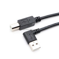Uspam 2.0 konektor siku ke ujung lurus colokan jantan USB. Cocok untuk kabel koneksi Printer. 0.2M dalam Hitam