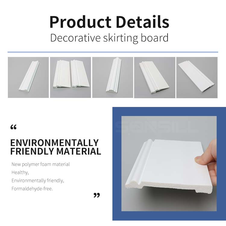 PVC PS Decorative Skirting Board White Flooring Wood Design Wall Baseboard 2.8m