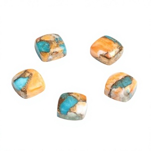 Cabochon en cuivre en forme de coussin 12x12mm en coquille d'huître barbelée naturelle, dos plat, turquoise, pierre précieuse de quartz en vrac pour la fabrication de bijoux - Product Image 1